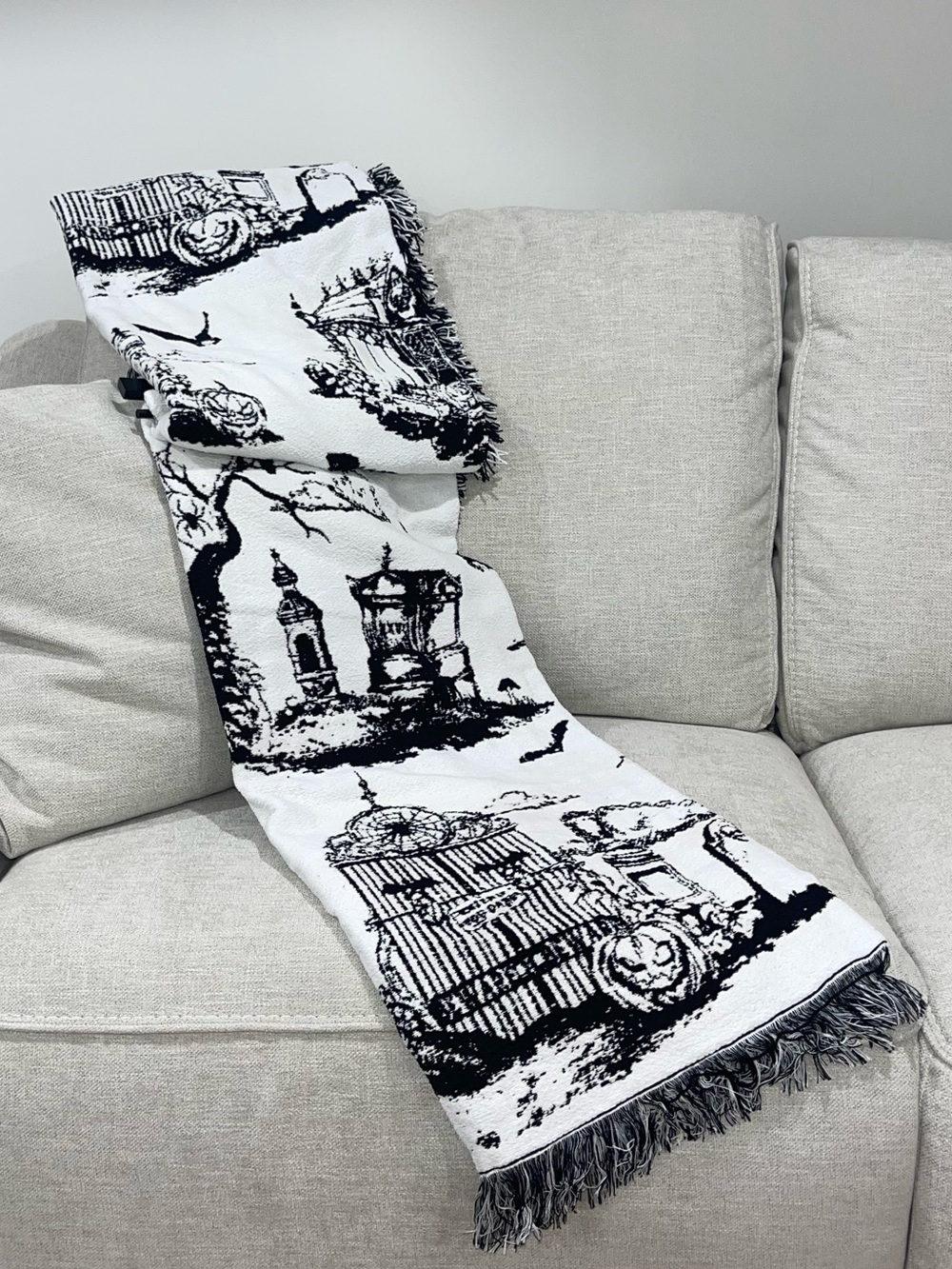 Cynthia Rowley Black and White Halloween Toile Throw